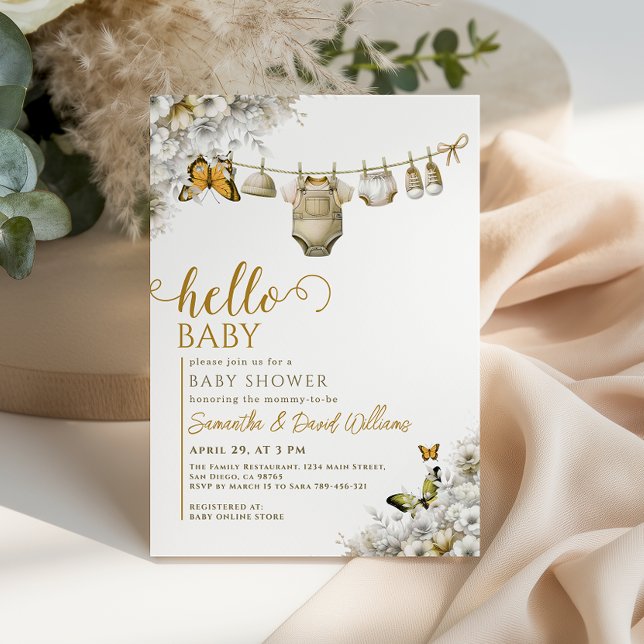 Invitación Hello Baby Botanical Clothes Neutral Baby Shower (Subido por el creador)