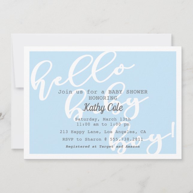 Invitación Hello Baby Boy - Blue Modern Baby Shower (Anverso)