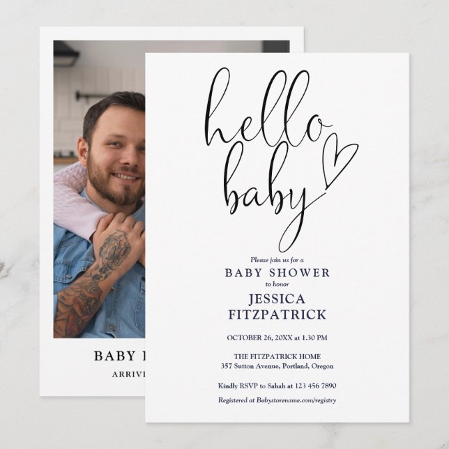Invitación Hello Baby Gender Neutral Photo Baby Shower (Anverso / Reverso)