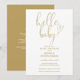 Invitación Hello Baby Gold Script All In One Baby Shower