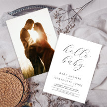 Hello Baby Modern Minimal Photo Baby Shower