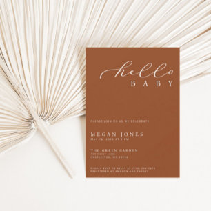 Invitación Hello Baby Modern Script Baby Shower Minimalista