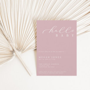 Invitación Hello Baby Modern Script Baby Shower Minimalista