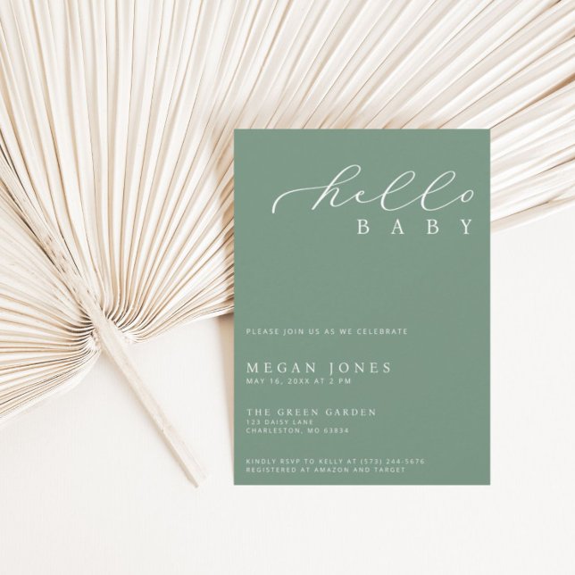 Invitación Hello Baby Modern Script Baby Shower Minimalista (Subido por el creador)