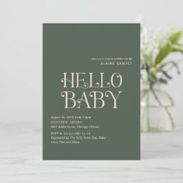 Invitación Hello Baby Moss Green Modern Baby Shower