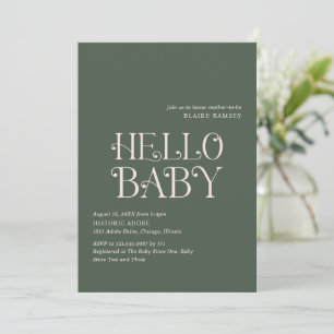 Invitación Hello Baby Moss Green Modern Baby Shower