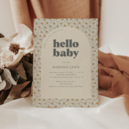 Invitación Hello Baby Retro Boho Daisy Baby Shower