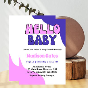 Invitación Hello Baby Retro Groovy Colorful Baby Shower
