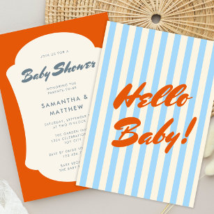 Invitación Hello Baby Retro Naranja Resumen de Frame Baby Sho