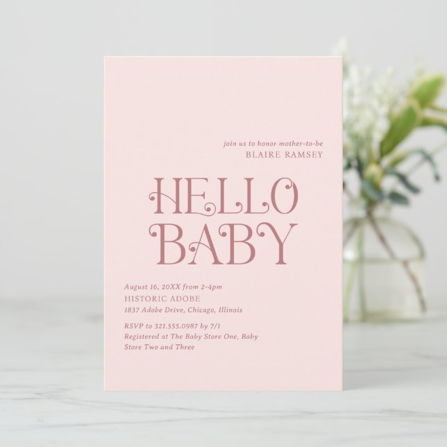 Invitación Hello Baby Rubor Pink Modern Baby Shower (Anverso de pie)