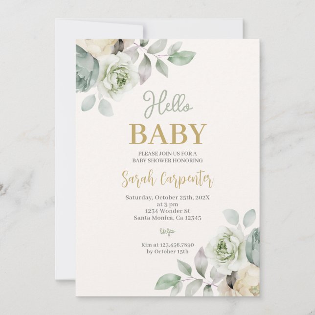 Invitación Hello Baby Sage Green Baby Shower (Anverso)