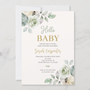 Invitación Hello Baby Sage Green Baby Shower