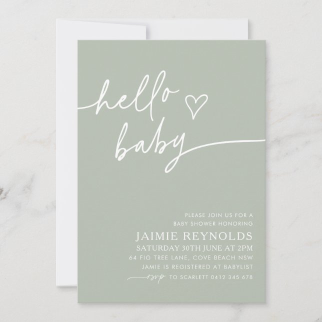 Invitación Hello Baby Sage Green Baby Shower (Anverso)