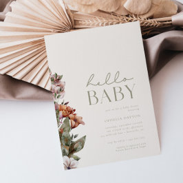 Invitación HELLO BABY | Sage & Ivory Modern Boho Baby Shower