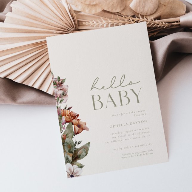 Invitación HELLO BABY | Sage & Ivory Modern Boho Baby Shower (Subido por el creador)