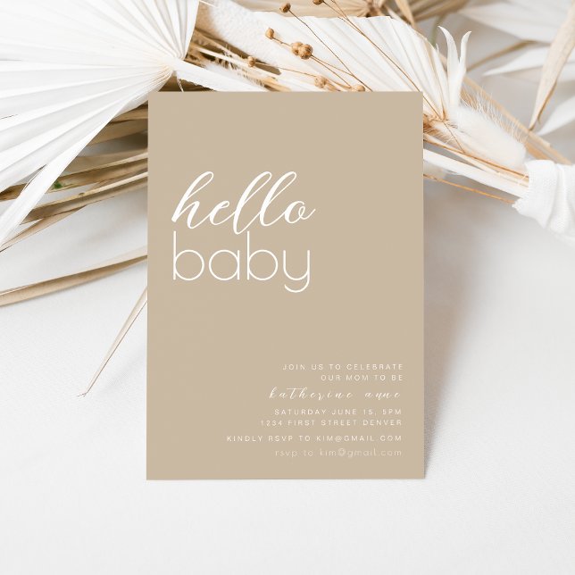 Invitación Hello Baby Shower Party Invitation Template Beige (Subido por el creador)