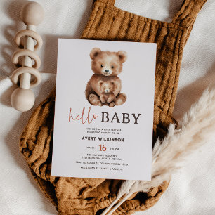 Invitación Hello Baby Watercolor Bear Woodland Baby Shower