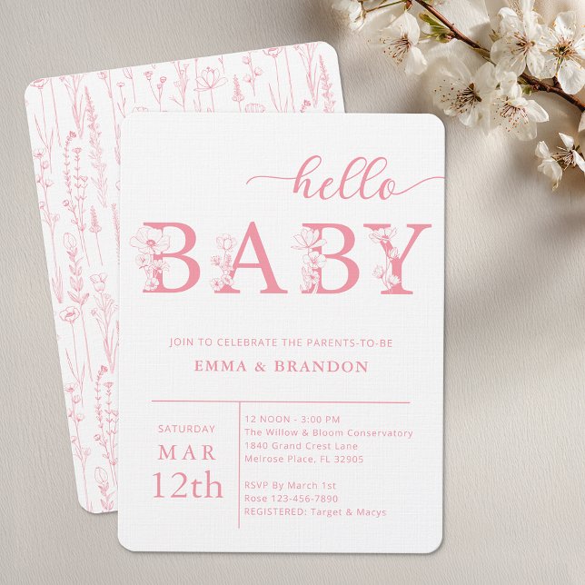 Invitación Hello Baby Wildflower Baby Shower Invitation (Pink Floral Baby Shower Invitation - Hello Baby)
