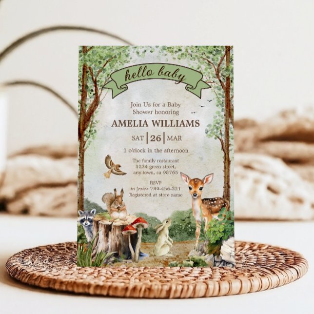 Invitación Hello Baby Woodland Baby Shower Forest Animals (Subido por el creador)