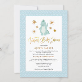 Invitación Hello Cute Blue Dinosaur Virtual Baby Shower