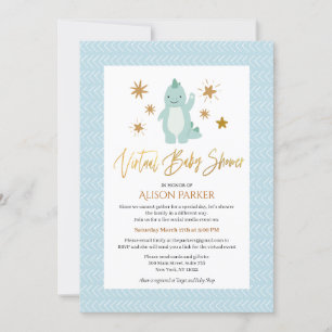 Invitación Hello Cute Blue Dinosaur Virtual Baby Shower