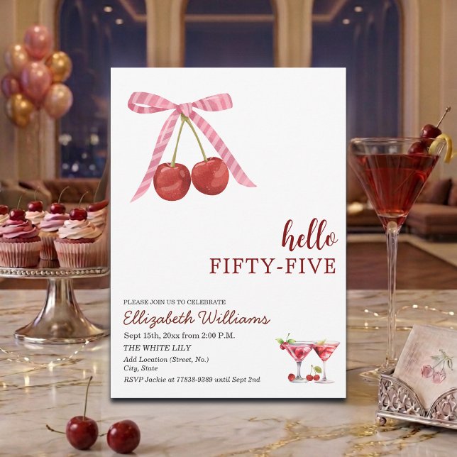 Invitación Hello Fifty Five Cherry Martini Birthday Party (Subido por el creador)