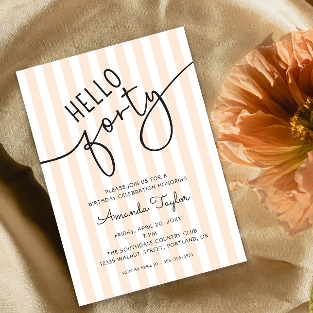 Invitación Hello Forty Modern Script Chic 40th Birthday Party (Subido por el creador)