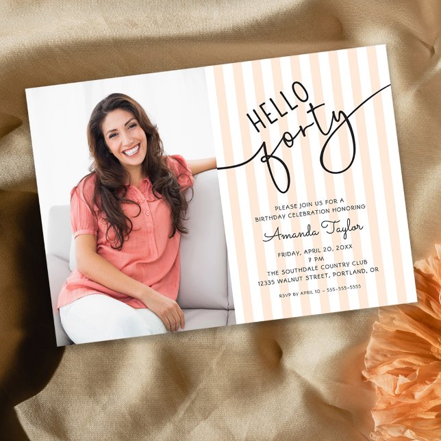 Invitación Hello Forty Modern Script Photo 40th Birthday (Subido por el creador)