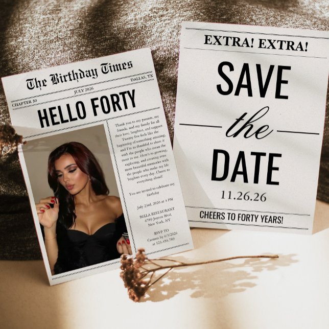 Invitación Hello Forty Photo Newspaper 40th Birthday (Subido por el creador)