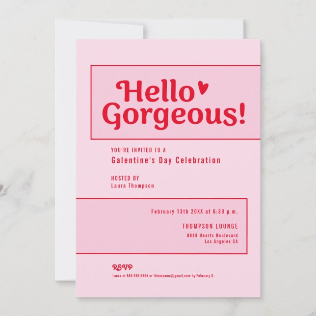 Invitación Hello Gorgeous Galentine’s Day Pink Red playful (Anverso)