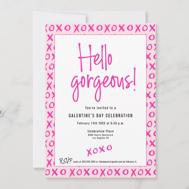 Invitación Hello gorgeous Galentine's Day XOXO pink Custom (Anverso)