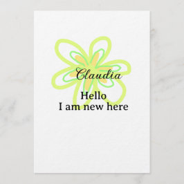 Invitación Hello I am new here name yellow green flower kids