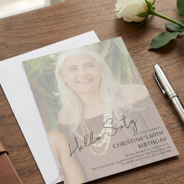 Invitación Hello Sixty Customizable Milestone Birthday Photo  (Subido por el creador)
