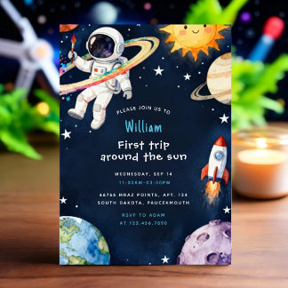 Invitación Hello Space First Trip Around The Sun 1st Birthday