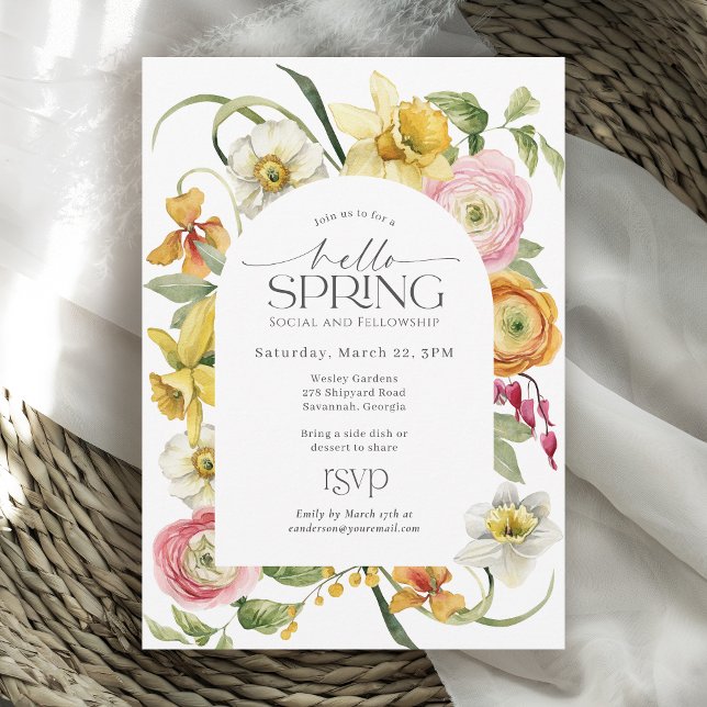 Invitación Hello Spring Social Event Sunny Floral  (Subido por el creador)