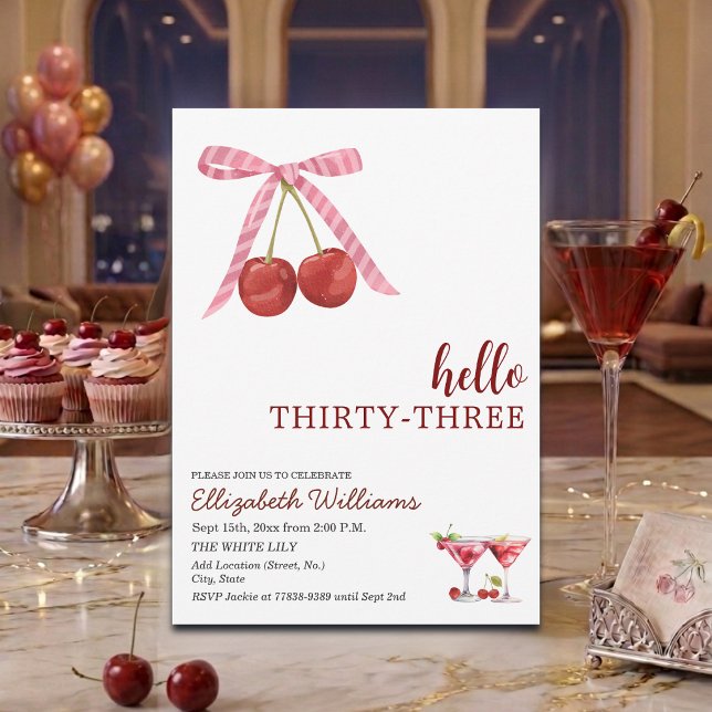 Invitación Hello Thirty Three Cherry Martini Birthday Party (Subido por el creador)