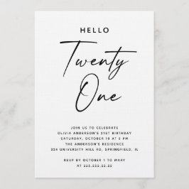 Invitación Hello Twenty One | Modern Script 21st Birthday