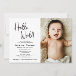 Invitación Hello World Modern Photo Meet & greet Baby Shower