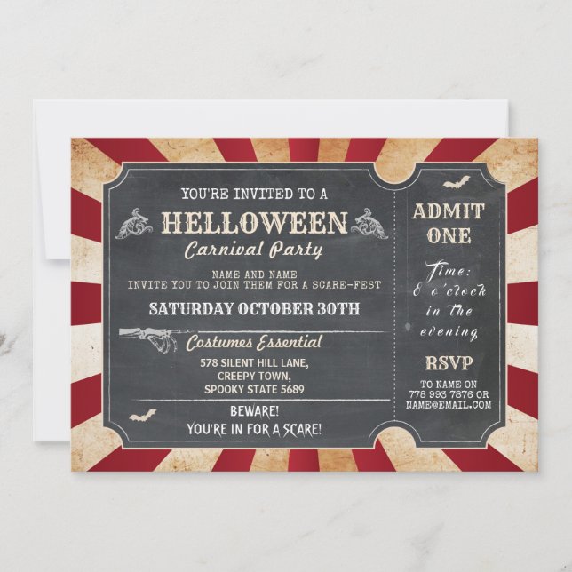 Invitación HELLoween Halloween Party Circus Horror Ticket (Anverso)