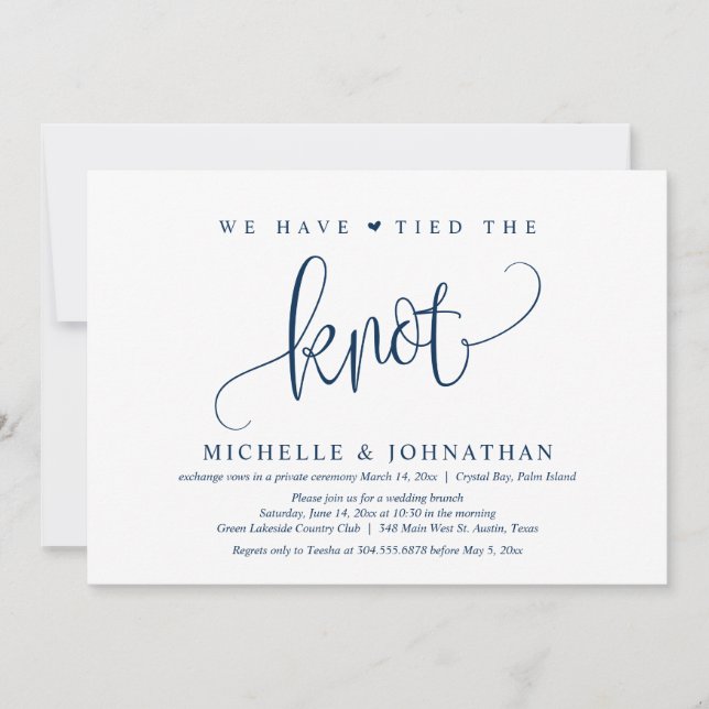Invitación Hemos Amarrado El Nudo, Boda Elopement Fiesta Inv (Anverso)