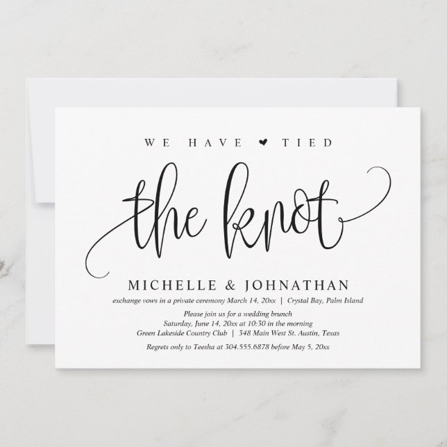 Invitación Hemos Amarrado El Nudo, Boda Elopement Fiesta Inv (Anverso)