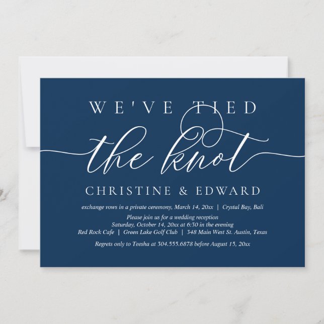 Invitación Hemos Atado El Nudo, Boda Elopement, Navy Inv (Anverso)