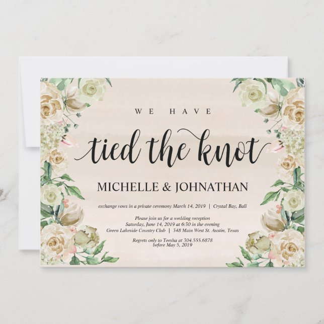 Invitación Hemos atado el nudo, la recepción de Elopement inv (Anverso)