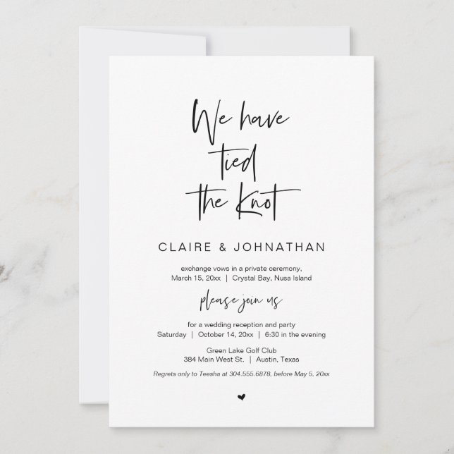 Invitación Hemos atado el nudo, negro, Boda Elopement (Anverso)