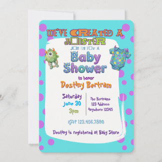 Invitación Hemos Creado un Monstruo Azul Morado Baby Shower