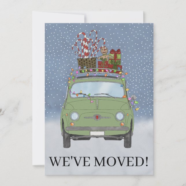 Invitación Hemos movido a Fiat 500 auto con regalos de Navida (Anverso)