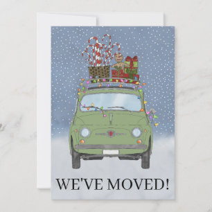 Invitación Hemos movido a Fiat 500 auto con regalos de Navida