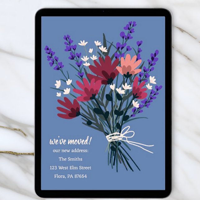 Invitación Hemos movido Wildflower Bouquet nueva dirección re ( Custom digital moving announcement. Send via email to save money on postage! Sweet floral design)