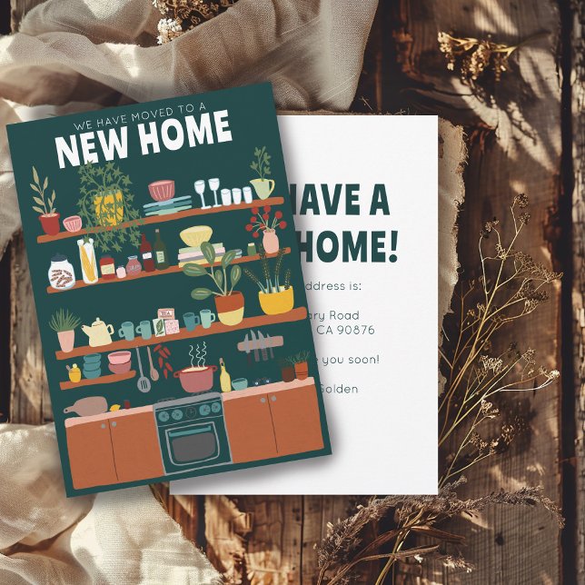 Invitación Hemos Mudado Dirección Cambiar Cute Cocina Arte (We Have Moved Address Change Cute Kitchen Art Illustration Invitation
)