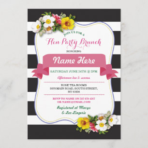 Invitación Hen Fiesta Brunch Tiras Floral Rosa